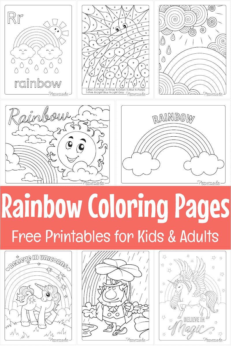 rainbow coloring page with color words