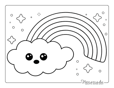 Rainbow Coloring Pages Simple Kawaii Cloud With Rainbow and Stars