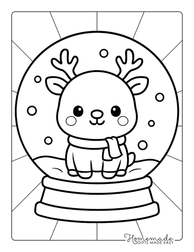 Reindeer Coloring Pages Cute Kawaii Reindeer Snowglobe