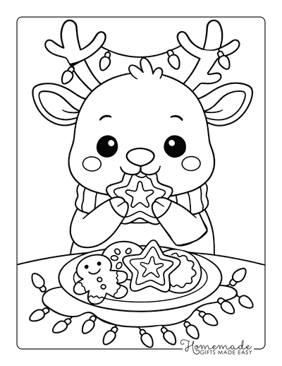 Reindeer Coloring Pages Kawaii Reindeer Eating Christmas Cookies