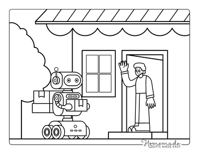Robot Coloring Pages Cool Cute Robot Package Delivery