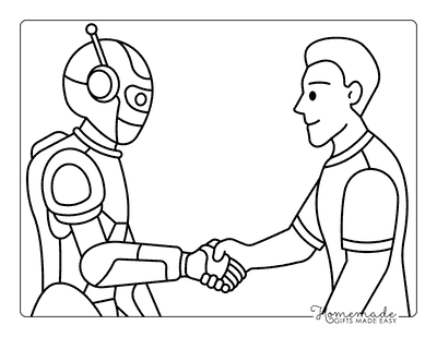 Robot Coloring Pages Cool Robot and Human Handshake
