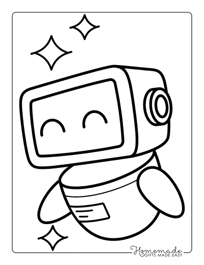 Robot Coloring Pages Easy Cute Friendly Futuristic Robot
