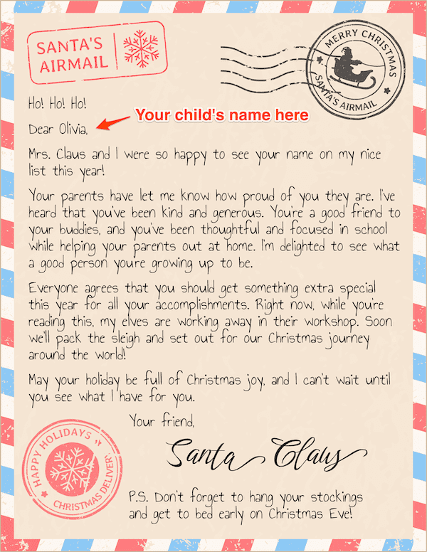 Best Free Printable Letter From Santa Templates