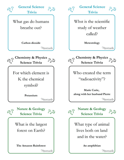 Science Trivia Questions General Chem Nature