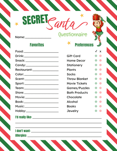 Secret Santa Form Elf Preferences
