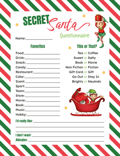 Secret Santa Form Elf This That