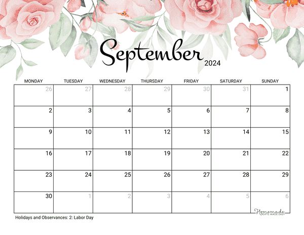 September 2024 Calendar | Free Printables with Holidays