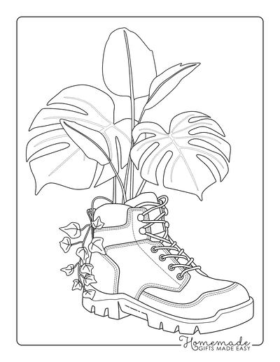 Shoe Coloring Pages Aesthetic Plant Growing From Boot