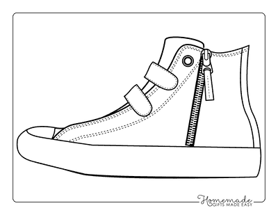 Shoe Coloring Pages Cool High Top Sneakers With Zipper and Straps
