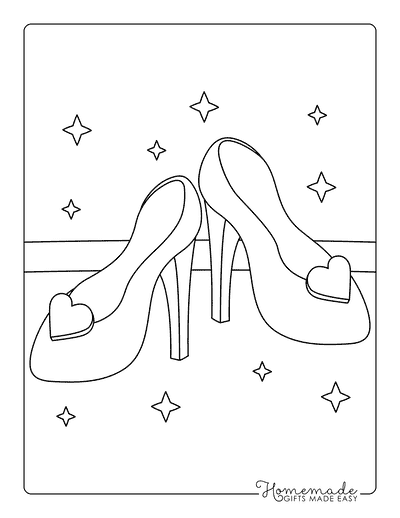 Shoe Coloring Pages Cute High Heels With Hearts