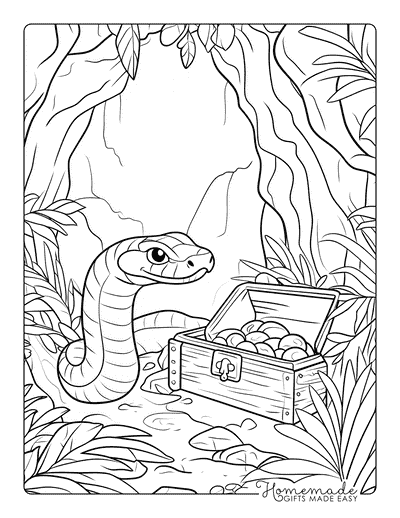 Snake Coloring Pages Cartoon Snake Guarding Treasure