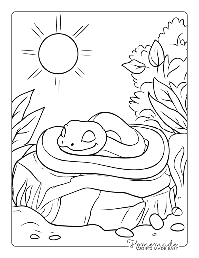 Snake Coloring Pages Cute Cartoon Snake Sleeping on Rock