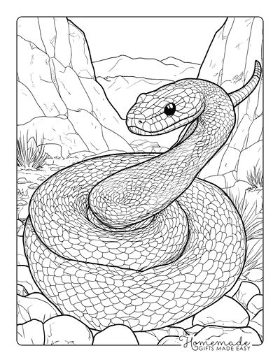 Snake Coloring Pages Realistic Rattlesnake in Desert