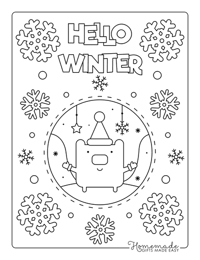 Snowflake Coloring Page Hello Winter Snowglobe