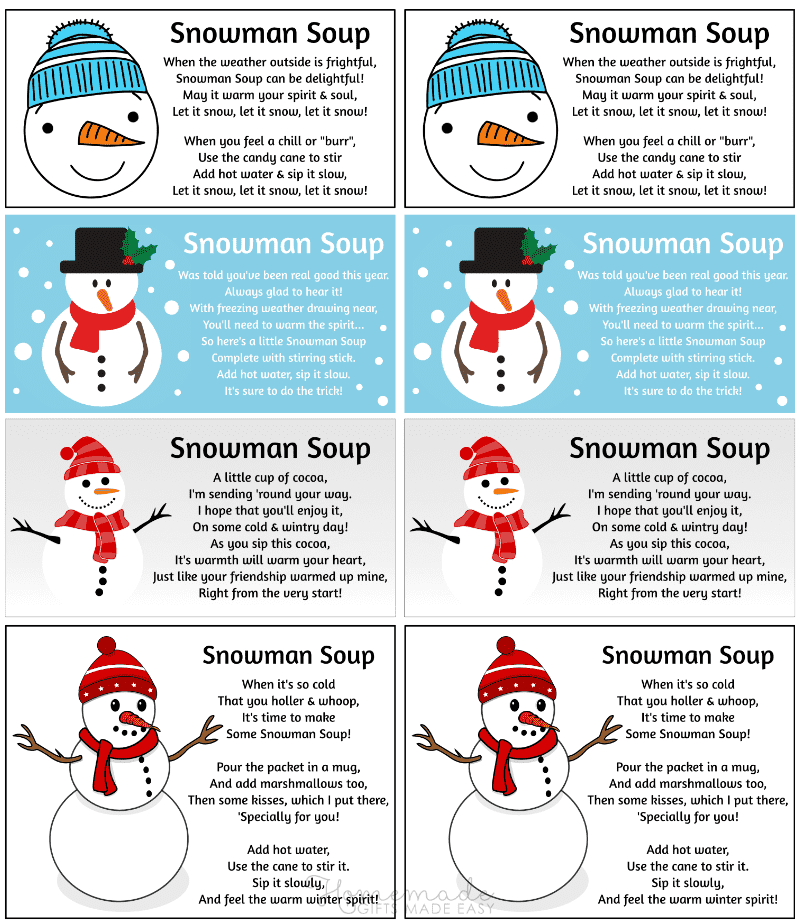 Free Printable Labels Snowman Soup Poem