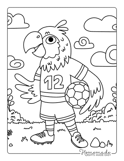 Soccer Coloring Pages Easy Soccer Player Parrot Holding Soccer Ball