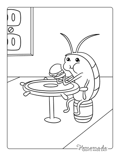 Spongebob Coloring Pages Easy Funny Roach Spongebob Eating Krabby Patty
