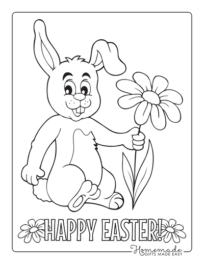 Spring Coloring Pages Cute Rabbit With Flower Cartoon