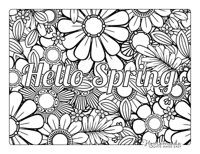 Spring Coloring Pages Hello Spring Flower Doodle for Adults