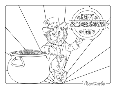 St Patricks Day Coloring Pages Happy Day Leprechaun Gold
