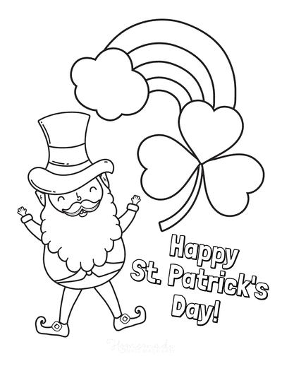 St Patricks Day Coloring Pages Leprechaun Rainbow Shamrock Happy Day