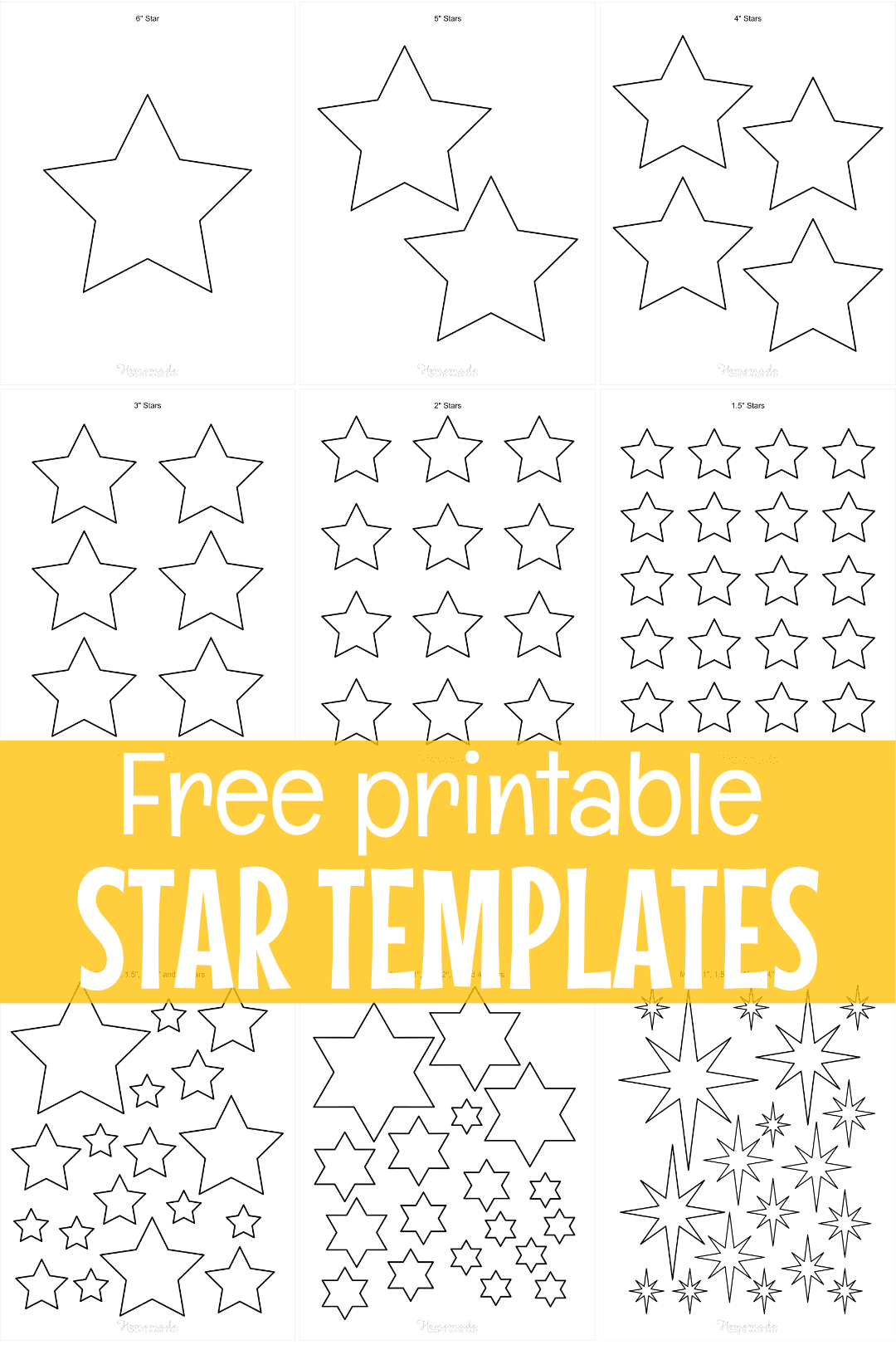 Free Printable Star & Outlines - Small to Large Sizes, 1 inch to 8 inch