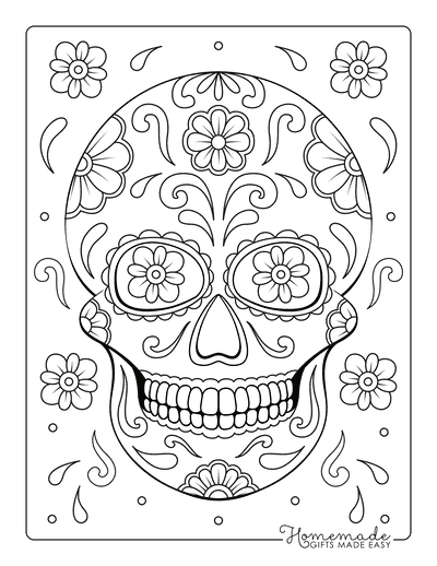 Sugar Skull Coloring Pages Flower Eyes Doodle 1 400x518 