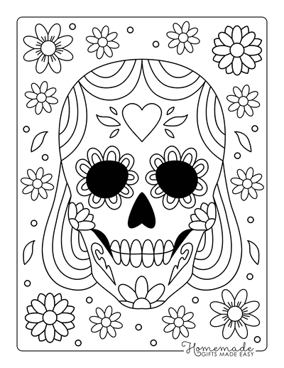 Sugar Skull Coloring Pages Flowers 3 400x518 