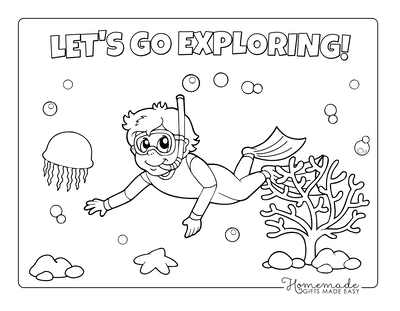 Summer Coloring Pages Boy Snorkeling