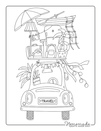 Summer Coloring Pages Cute Travel Summer Vacation Car Summer Coloring Pages Cute Travel Summer Vacation Car