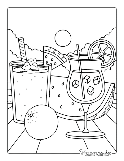 Summer Coloring Pages Easy Refreshing Drinks Watermelon Fruit Summer Coloring Pages Easy Refreshing Drinks Watermelon Fruit