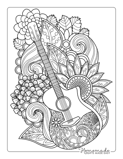 Sunflower Coloring Pages Realistic Sunflower Outlines Guitar for Adults