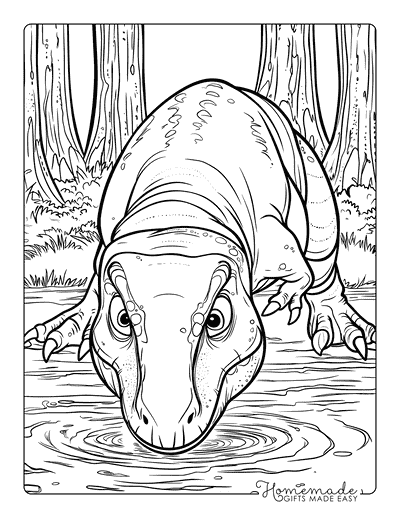 T Rex Coloring Pages Cartoon Tyrannosaurus Rex Drinking Water