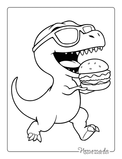 T Rex Coloring Pages Cute Easy Tyrannosaurus Rex Eating Burger