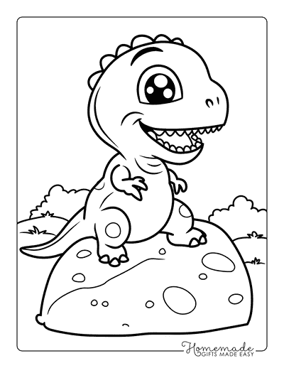 T Rex Coloring Pages Cute Easy Tyrannosaurus Rex on Rock