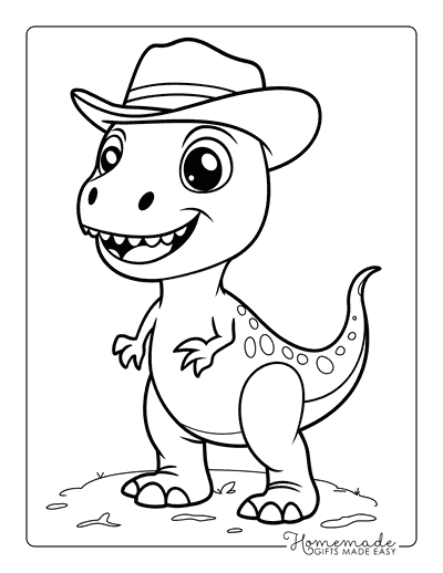 T Rex Coloring Pages Cute Tyrannosaurus Rex Cowboy Hat