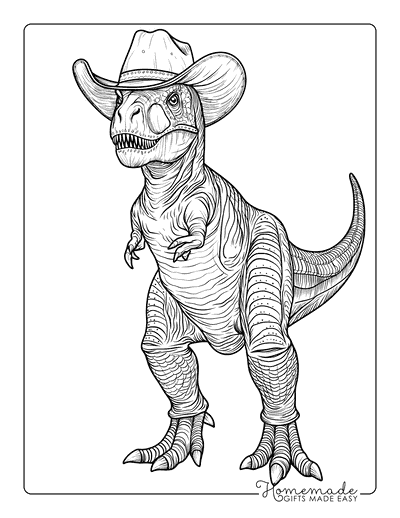 T Rex Coloring Pages Realistic Tyrannosaurus Rex Cowboy Hat