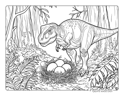 T Rex Coloring Pages Realistic Tyrannosaurus Rex With Its Eggs