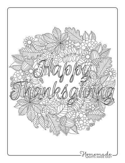 Thanksgiving Coloring Pages Autumn Wreath Happy Thanksgiving