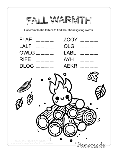 Thanksgiving Word Scramble