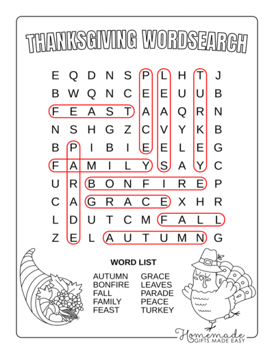 Free Printable Thanksgiving Word Search Puzzles for Kids