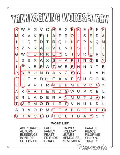 coloring pages thanksgiving word search