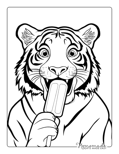 Tiger Coloring Pages Cartoon Tiger Eating Popsicle