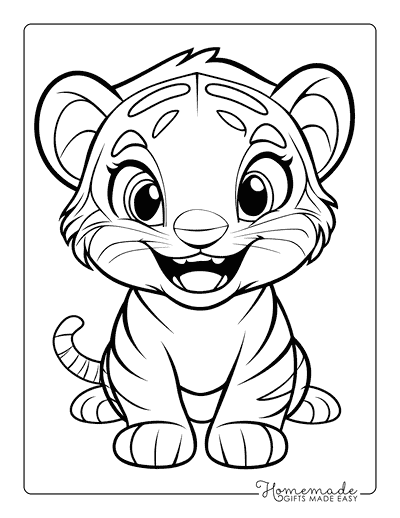 Tiger Coloring Pages Cute Smiling Tiger Cub