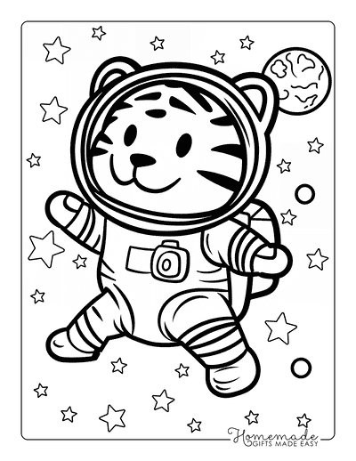 Tiger Coloring Pages Cute Tiger Astronaut