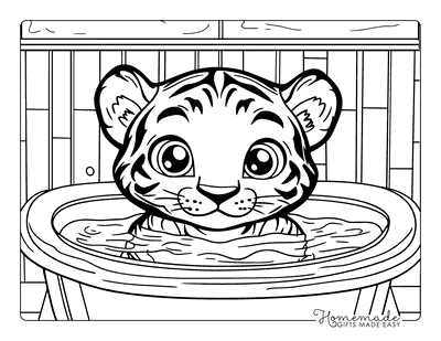 Tiger Coloring Pages Cute Tiger Cub in a Bathtub