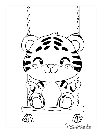 Tiger Coloring Pages Cute Tiger Cub on Swing