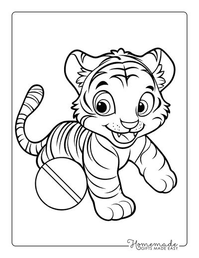 Tiger Coloring Pages Cute Tiger Cub Playing With Ball