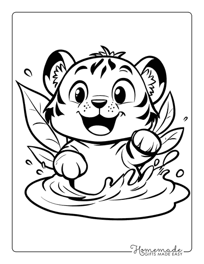 Tiger Coloring Pages Cute Tiger Cub Splashing in Water